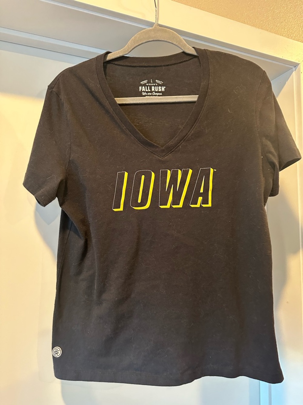 Women's V-Neck Iowa Tee - Black with Yellow Lettering